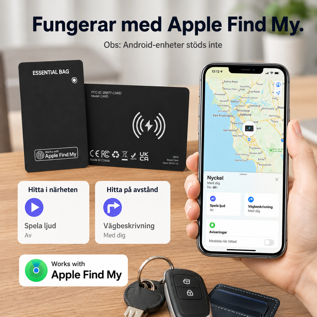 SafeCard Flex™ Bluetooth-spårare – Trådlöst uppladdningsbart kort med global spårning