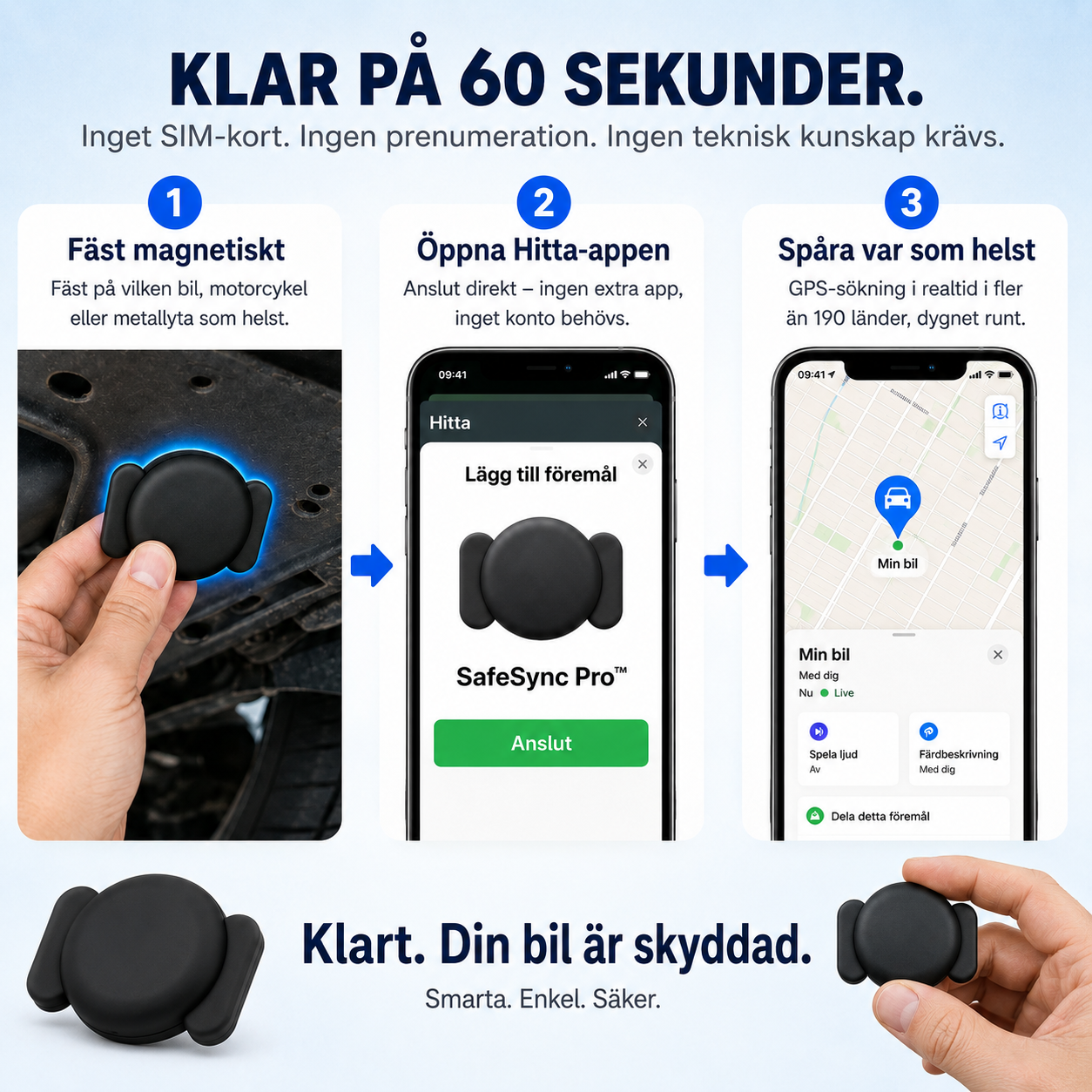 SafeSync Pro™ GPS-spårare – Håll koll på bil, nycklar och värdesaker i realtid