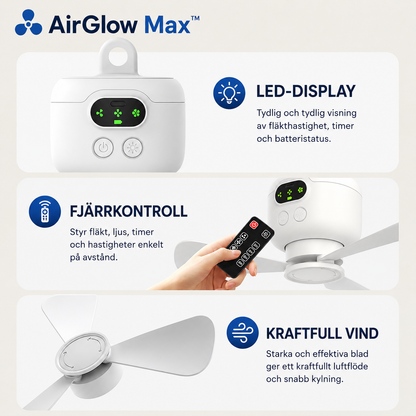AirGlow Max™ Takfläkt – Uppladdningsbar fläkt med belysning för utomhusbruk