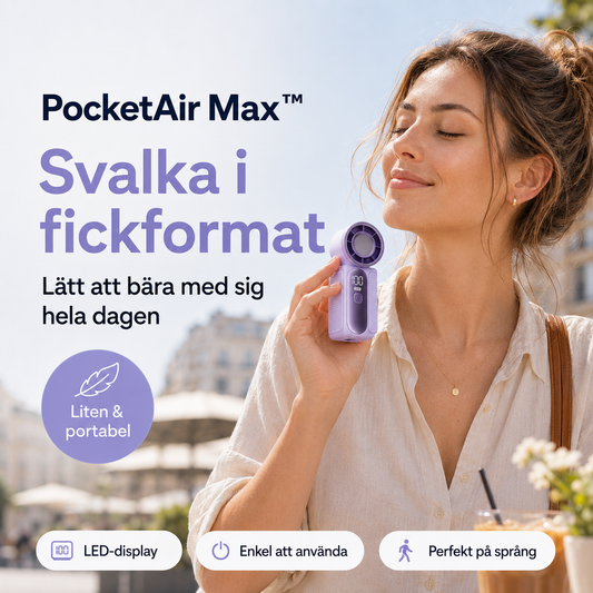 PocketAir Max™ Handfläkt – Uppladdningsbar minifläkt för vardagens varma dagar
