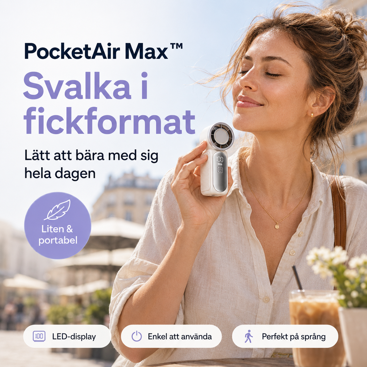 PocketAir Max™ Handfläkt – Uppladdningsbar minifläkt för vardagens varma dagar