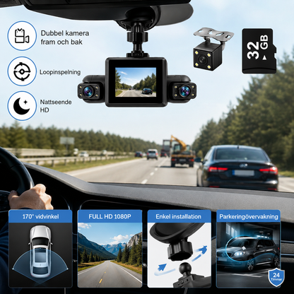 DriveGuard Max™ Dashcam – Full HD-inspelning med flera kameravinklar