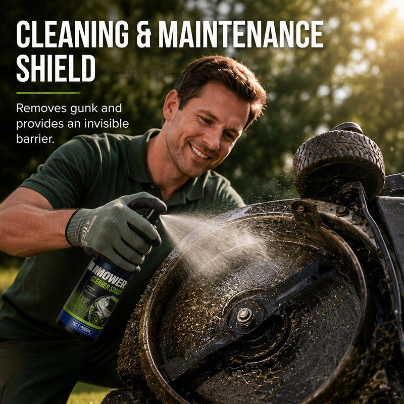 Powerful cleaning and degreasing spray for lawn mowers