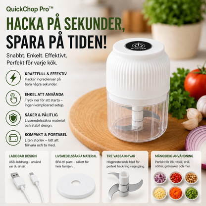 QuickChop Pro™ Minihackare – Trådlös matberedning med ett knapptryck