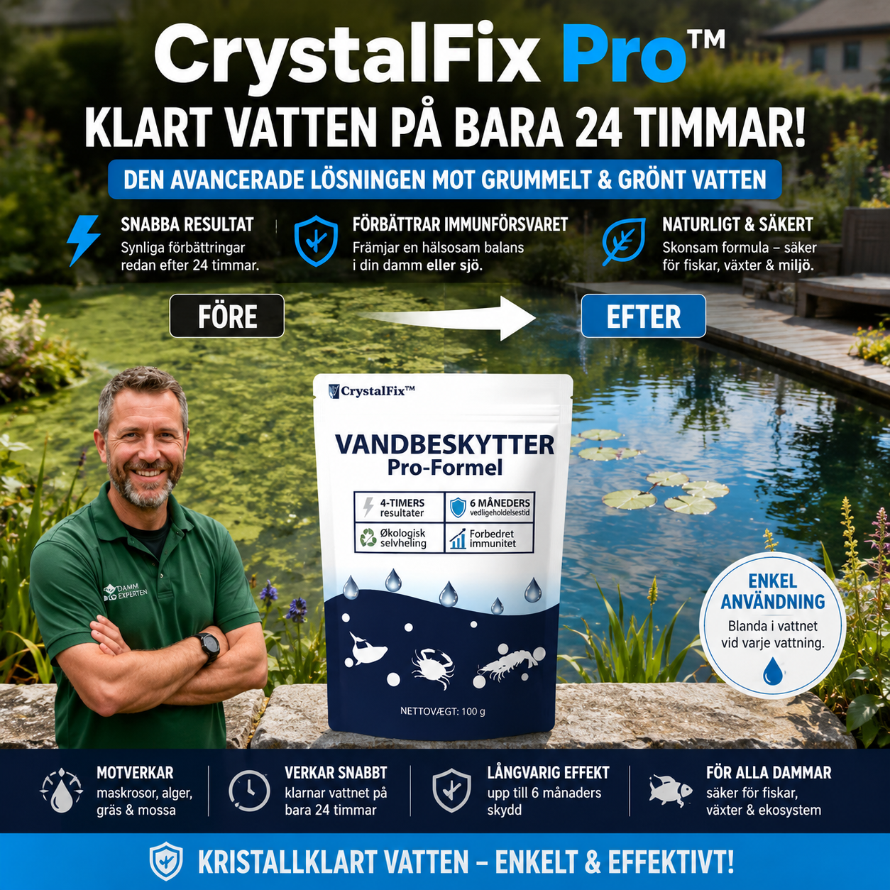 CrystalFix™ Dammrenare – Effektiv behandling för klart och balanserat dammvatten