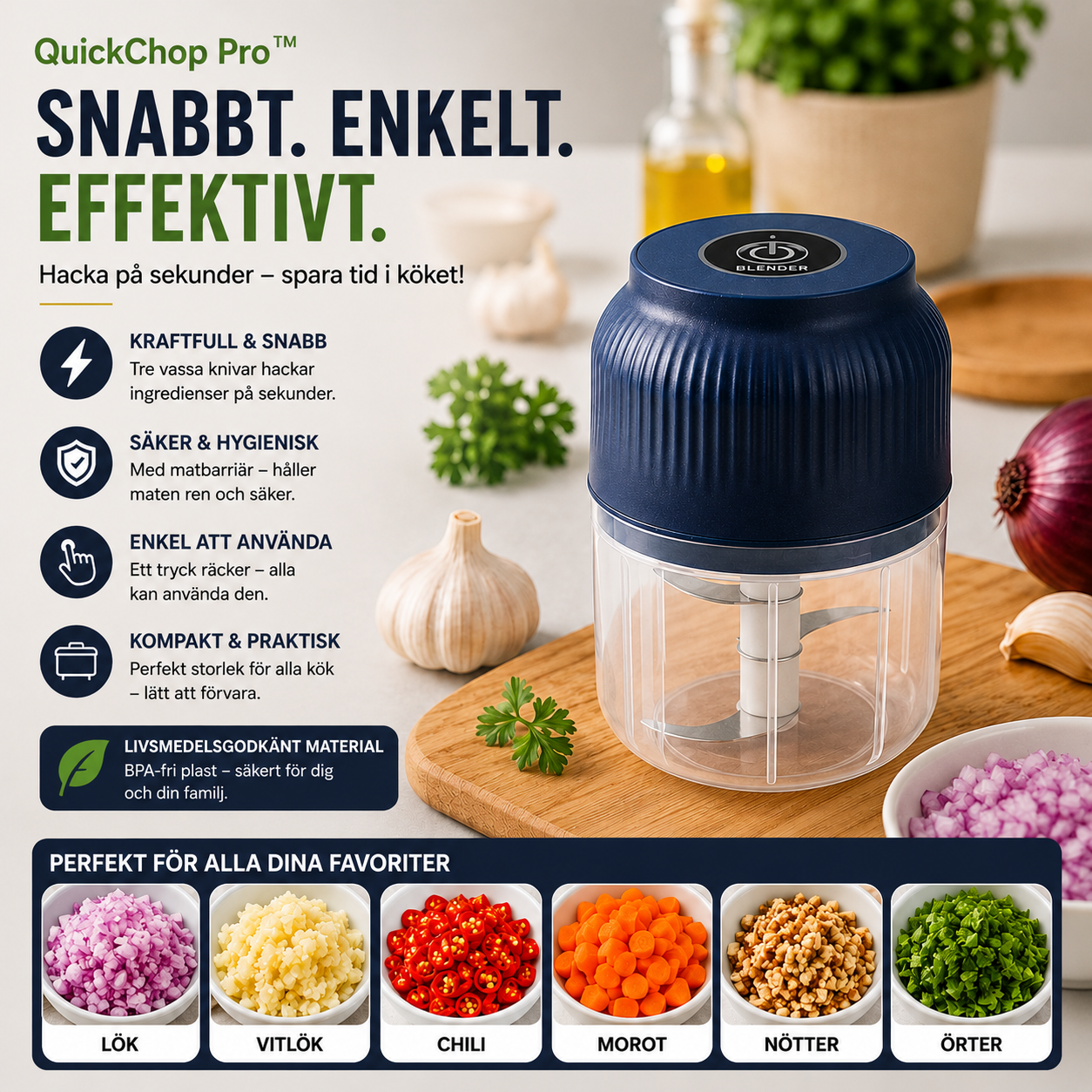 QuickChop Pro™ Minihackare – Trådlös matberedning med ett knapptryck
