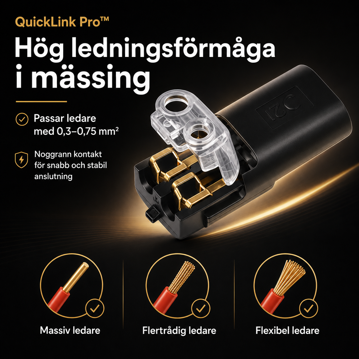 QuickLink Pro™ Kabelanslutning – Verktygsfri koppling för elektriska ledningar (50 stycken)