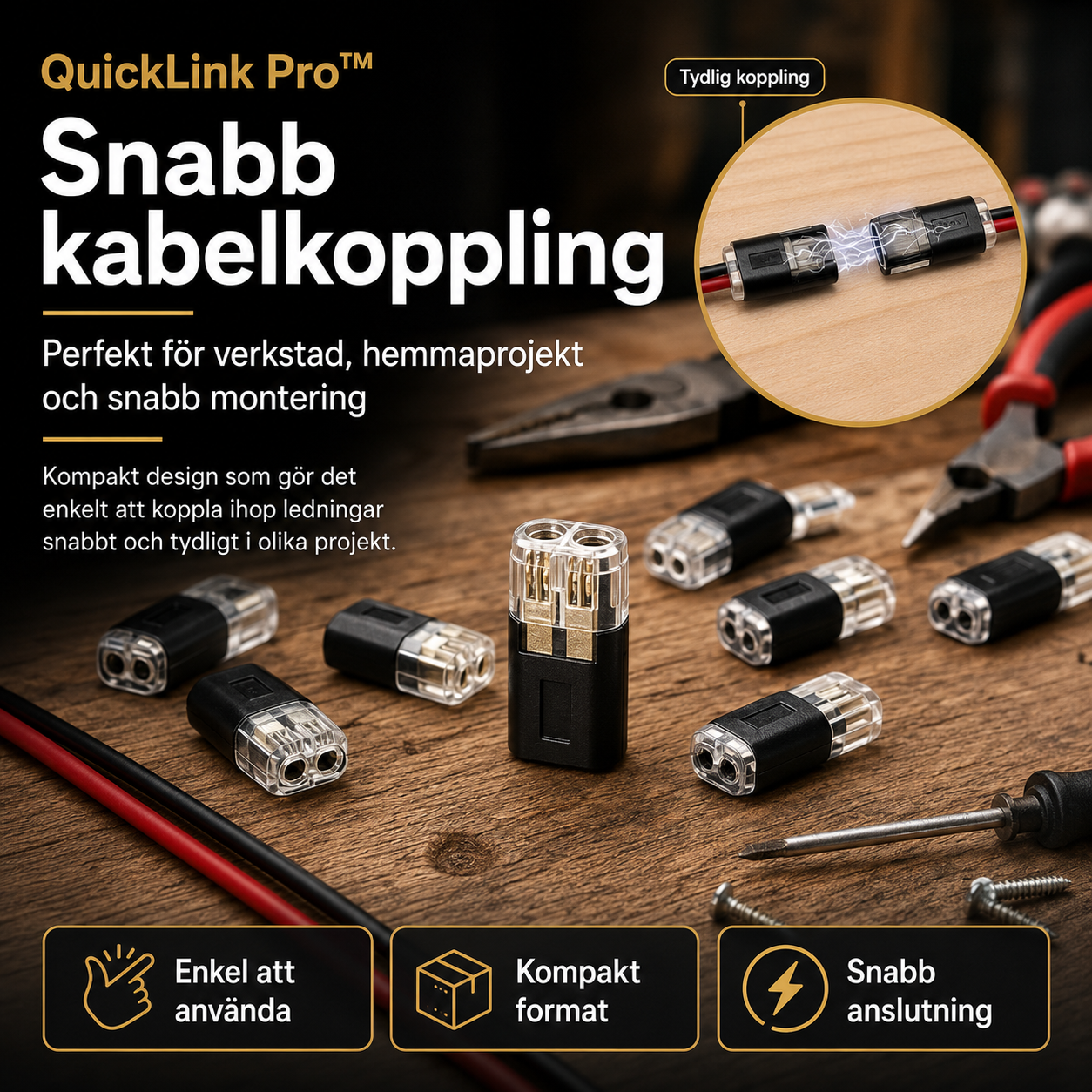 QuickLink Pro™ Kabelanslutning – Verktygsfri koppling för elektriska ledningar (50 stycken)