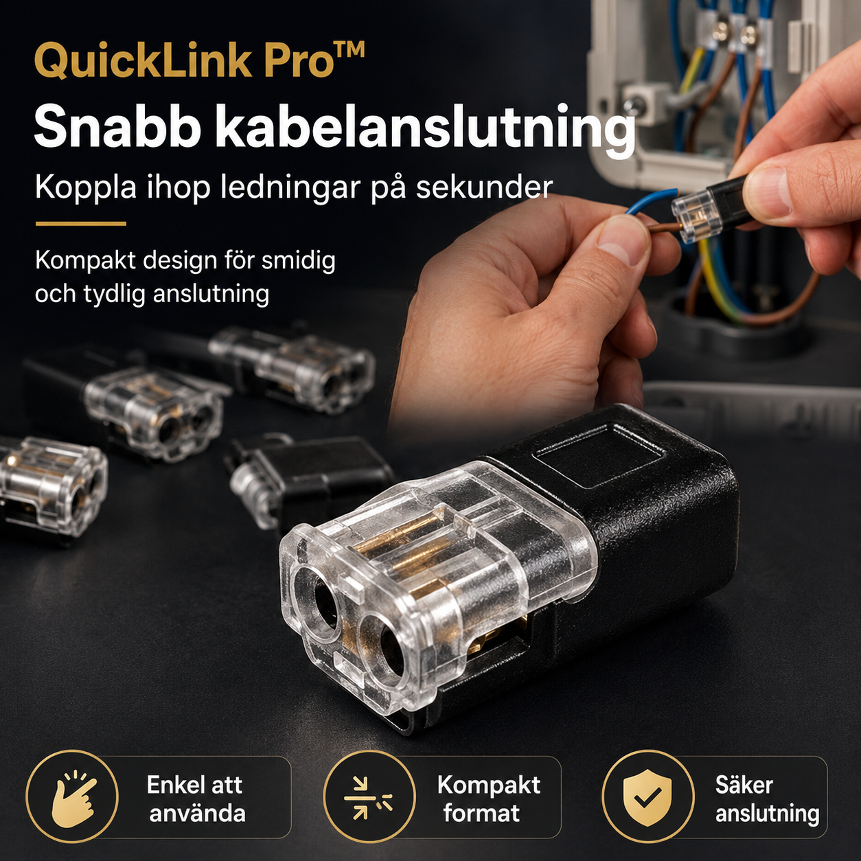 QuickLink Pro™ Kabelanslutning – Verktygsfri koppling för elektriska ledningar (50 stycken)