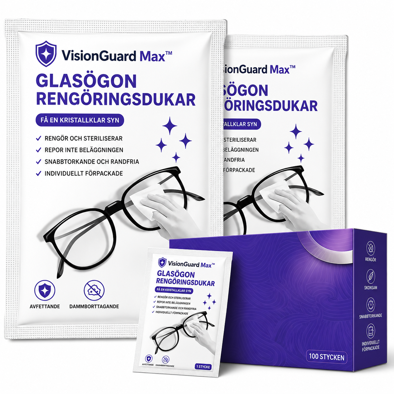 VisionGuard Max™ Glasögonduk – Praktisk anti-imlösning för vardagsbruk (100 stycken)