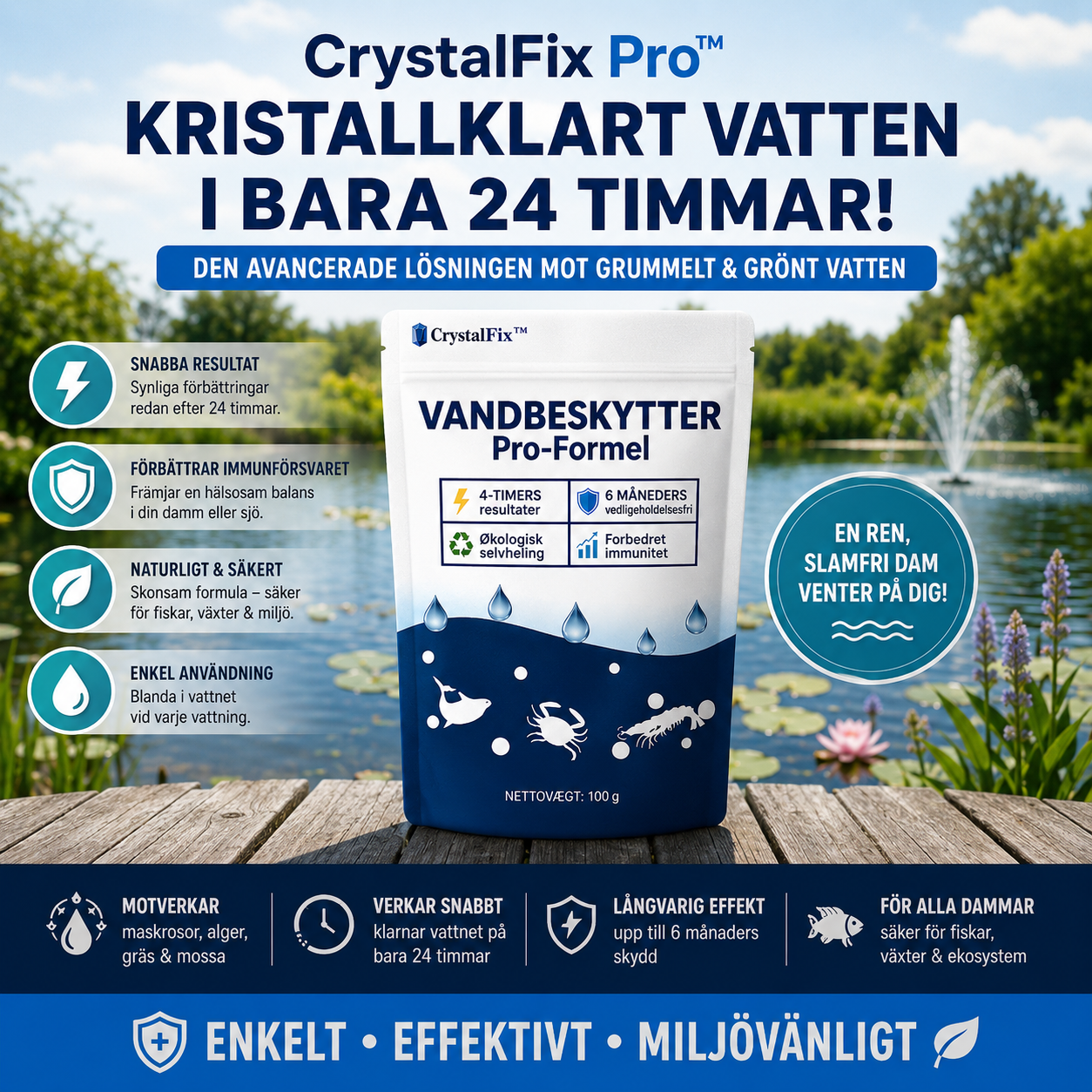 CrystalFix™ Dammrenare – Effektiv behandling för klart och balanserat dammvatten