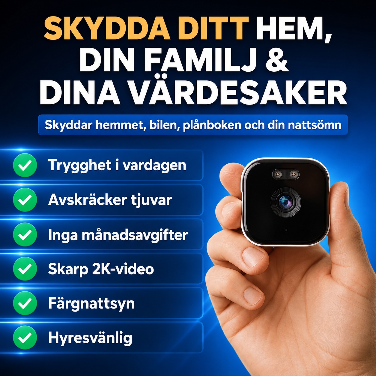 HomeVision Flex™ WiFi-Kamera – Inomhusmontering med utsikt mot utomhusmiljö