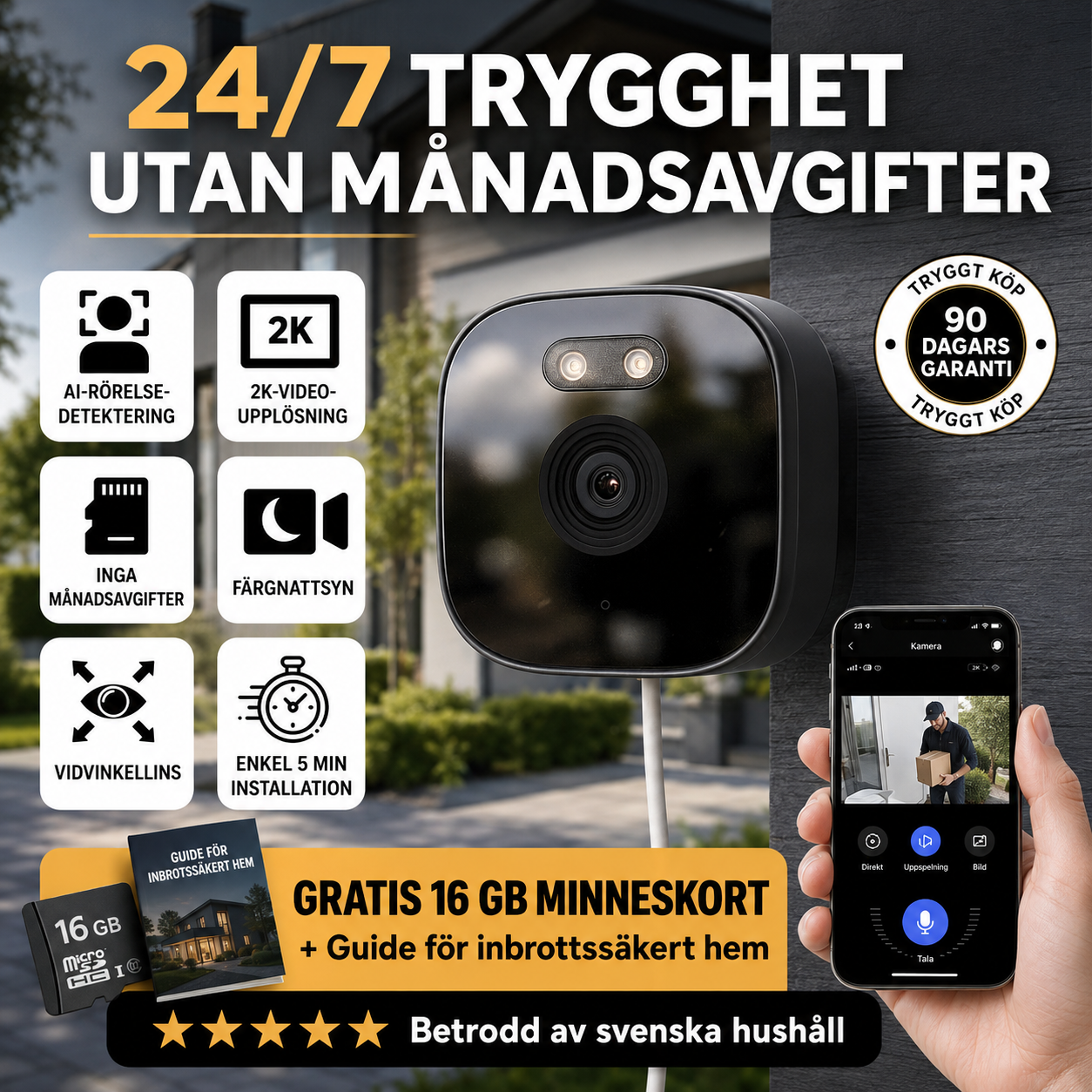 HomeVision Flex™ WiFi-Kamera – Inomhusmontering med utsikt mot utomhusmiljö