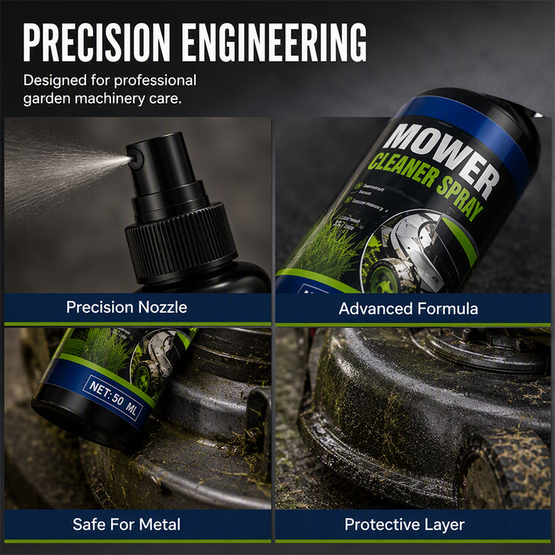 Powerful cleaning and degreasing spray for lawn mowers