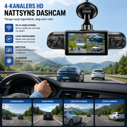 DriveGuard Max™ Dashcam – Full HD-inspelning med flera kameravinklar
