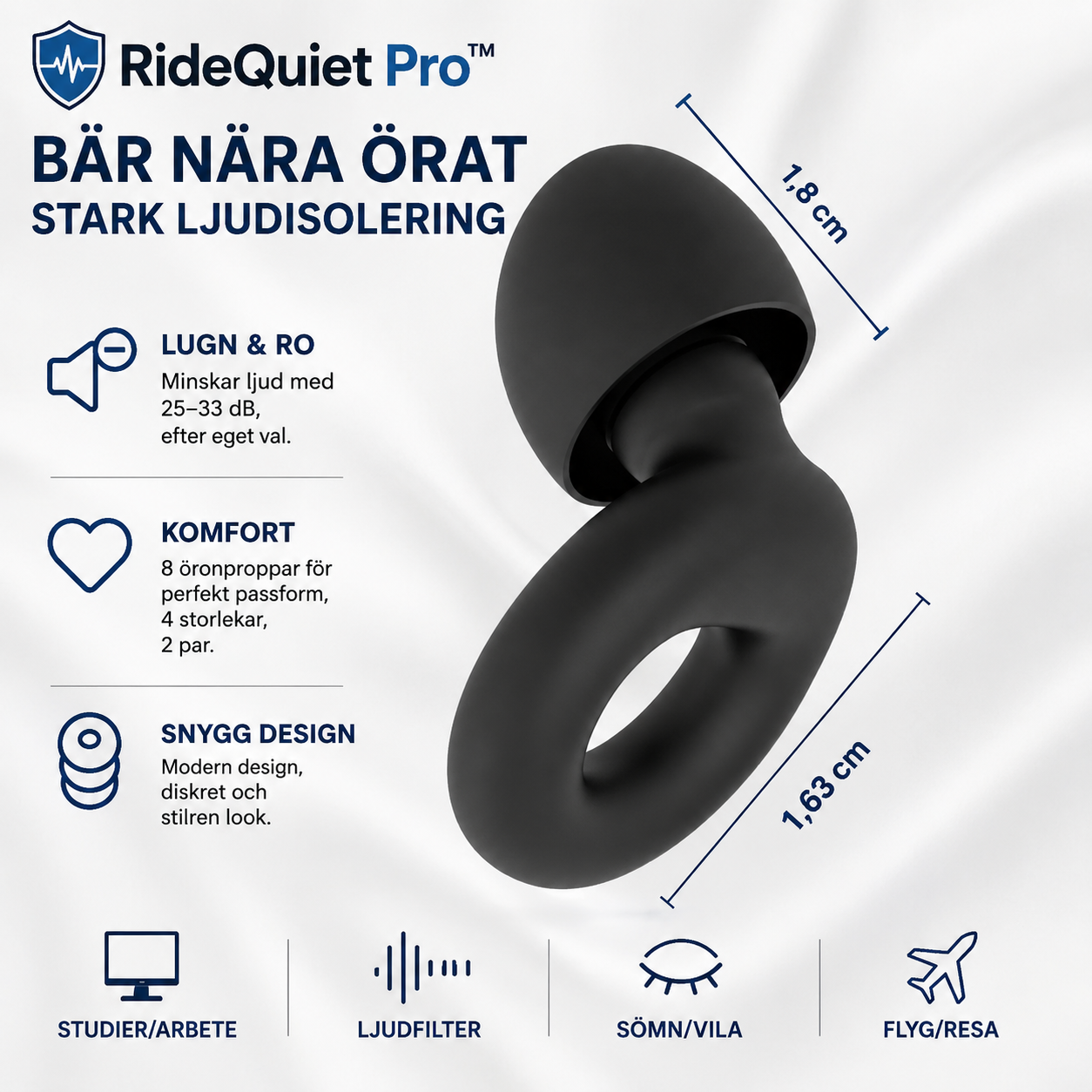 RideQuiet Pro™ Motorcykelöronproppar – Hjälper till att minska vindljud under körning