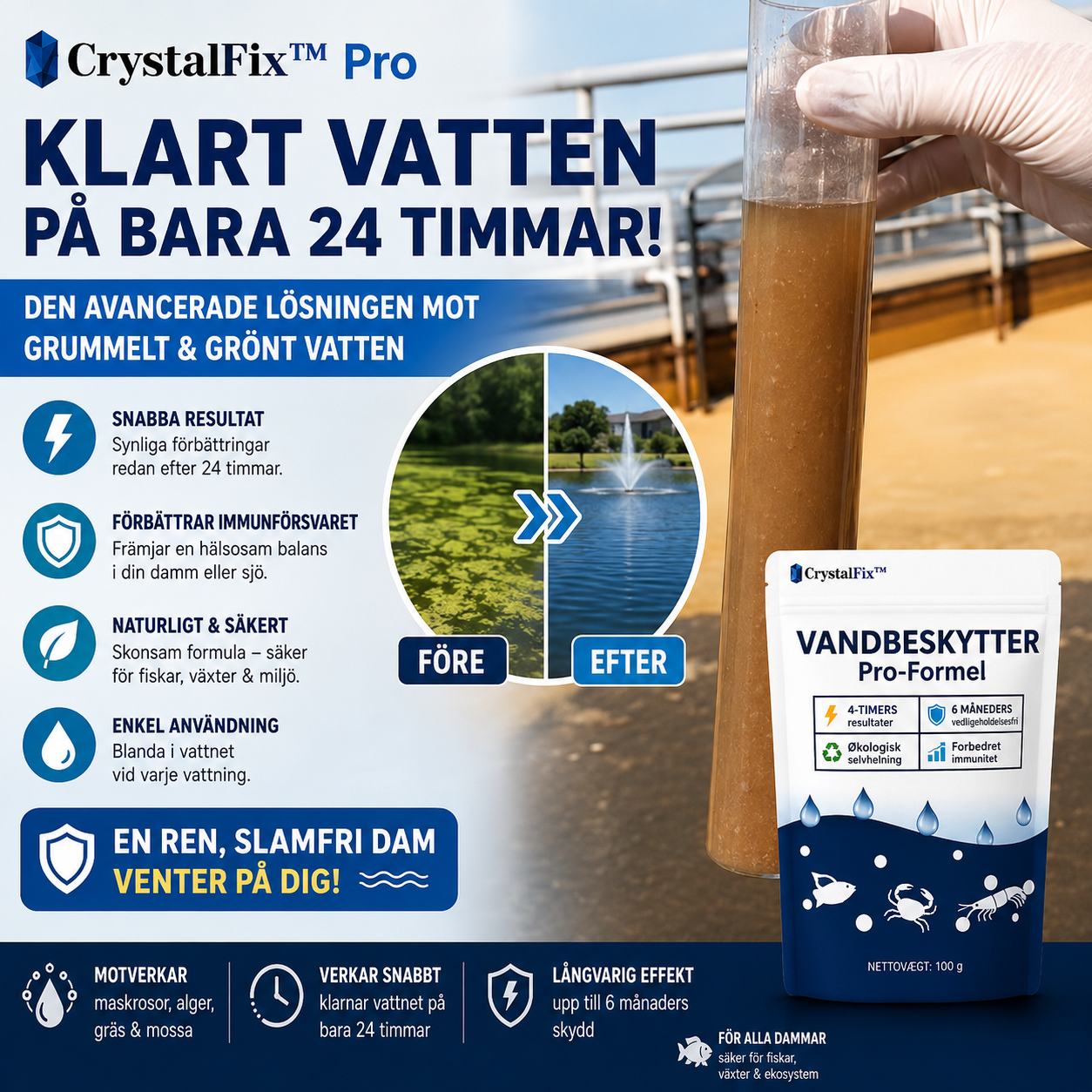 CrystalFix™ Dammrenare – Effektiv behandling för klart och balanserat dammvatten
