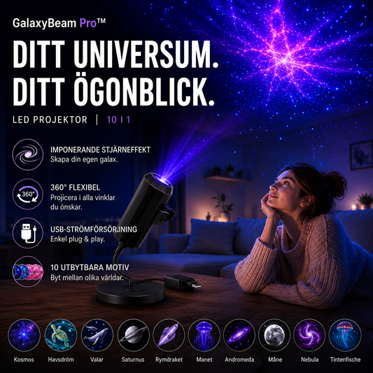 GalaxyBeam Pro™ Stjärnprojektor – Förvandla rummet till en magisk galax