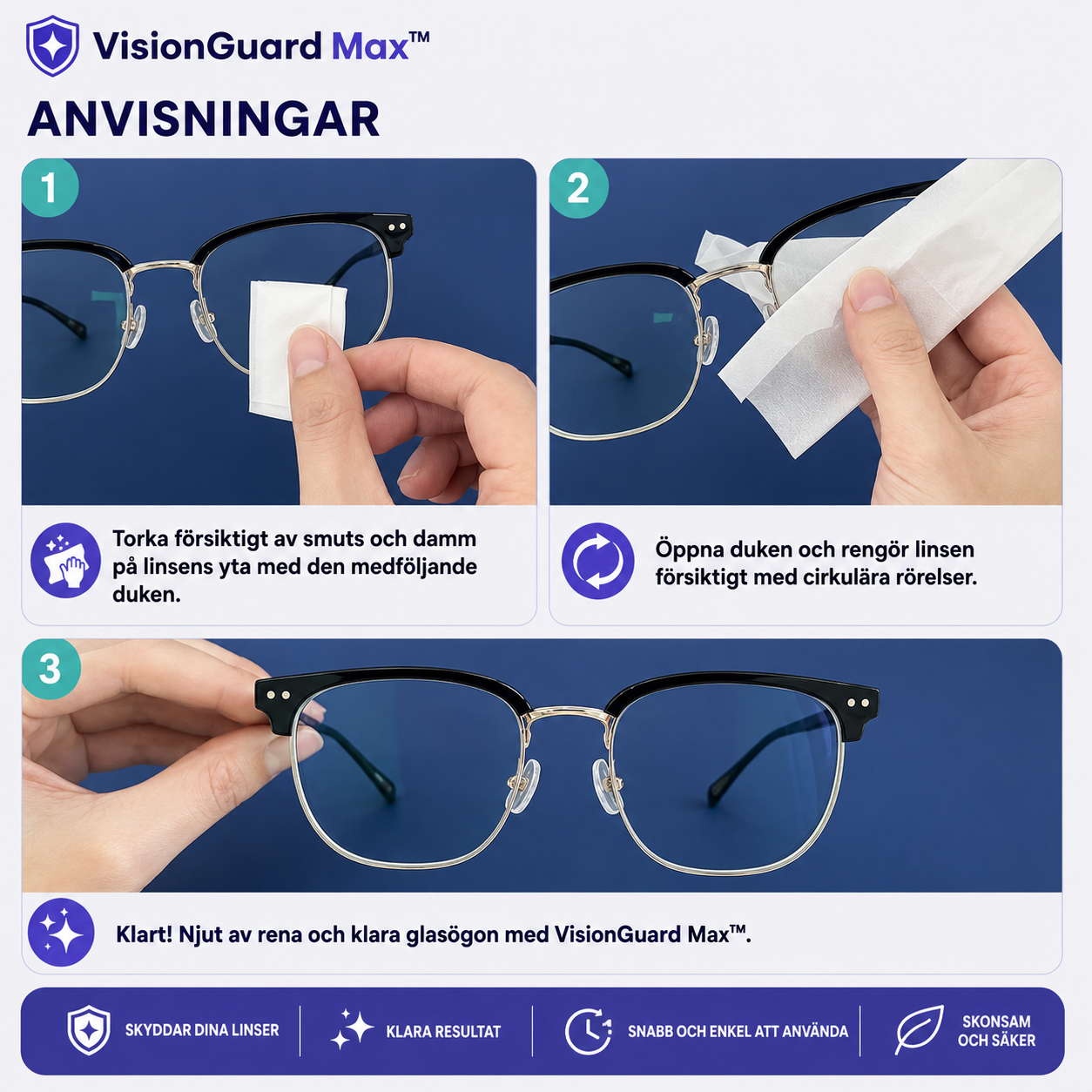 VisionGuard Max™ Glasögonduk – Praktisk anti-imlösning för vardagsbruk (100 stycken)