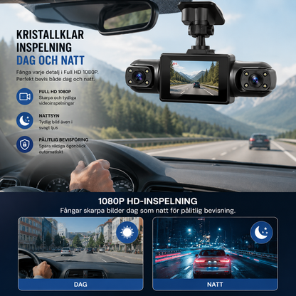 DriveGuard Max™ Dashcam – Full HD-inspelning med flera kameravinklar