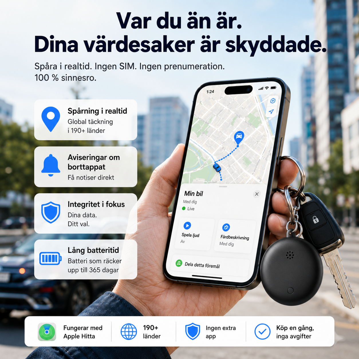 SafeSync Pro™ GPS-spårare – Håll koll på bil, nycklar och värdesaker i realtid