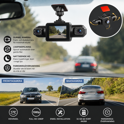 DriveGuard Max™ Dashcam – Full HD-inspelning med flera kameravinklar