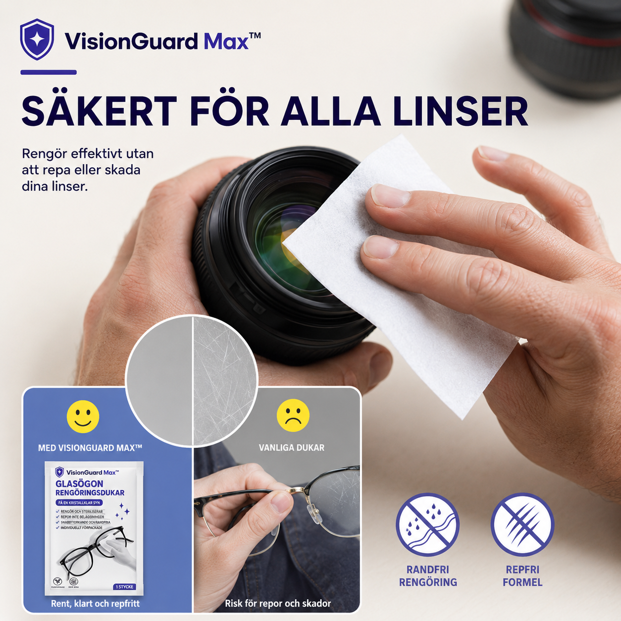 VisionGuard Max™ Glasögonduk – Praktisk anti-imlösning för vardagsbruk (100 stycken)