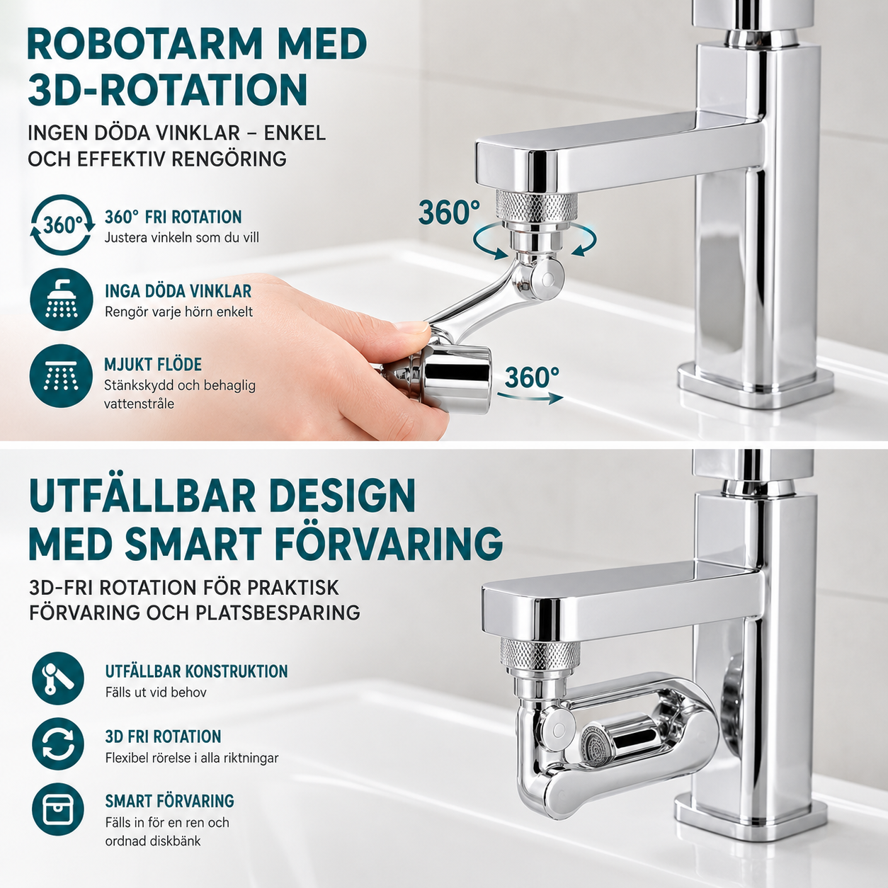 AquaRotate Max™ Kranmunstycke – 1080° rotation med två vattenlägen