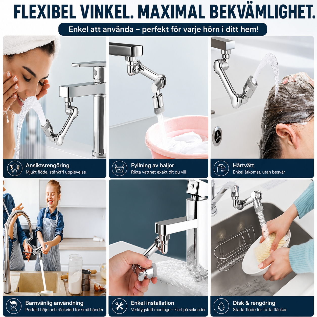 AquaRotate Max™ Kranmunstycke – 1080° rotation med två vattenlägen