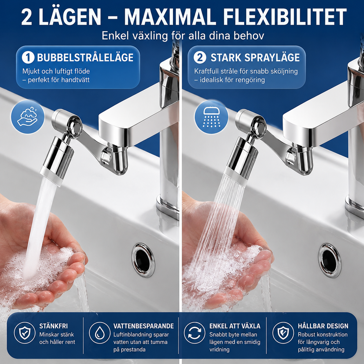 AquaRotate Max™ Kranmunstycke – 1080° rotation med två vattenlägen