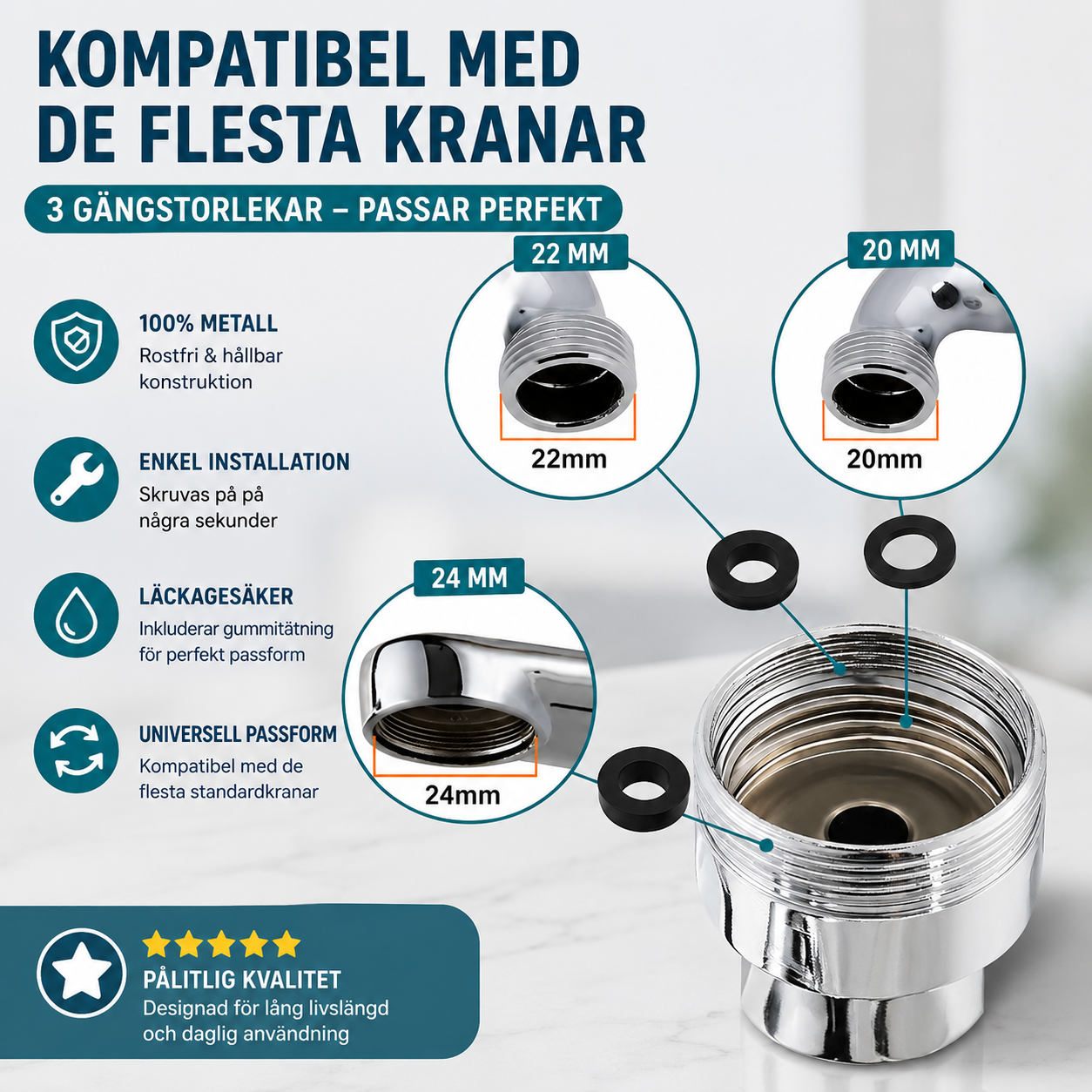 AquaRotate Max™ Kranmunstycke – 1080° rotation med två vattenlägen