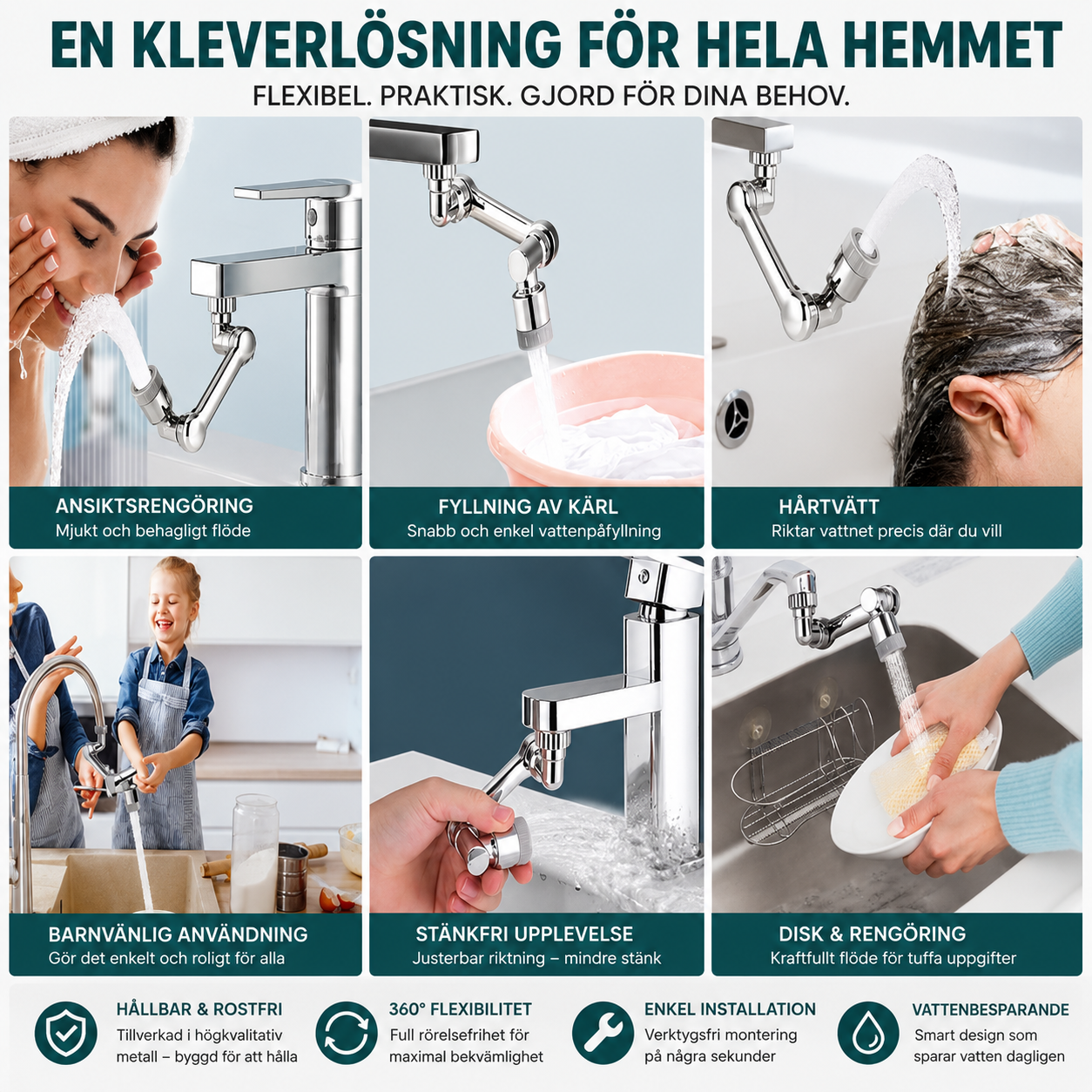AquaRotate Max™ Kranmunstycke – 1080° rotation med två vattenlägen