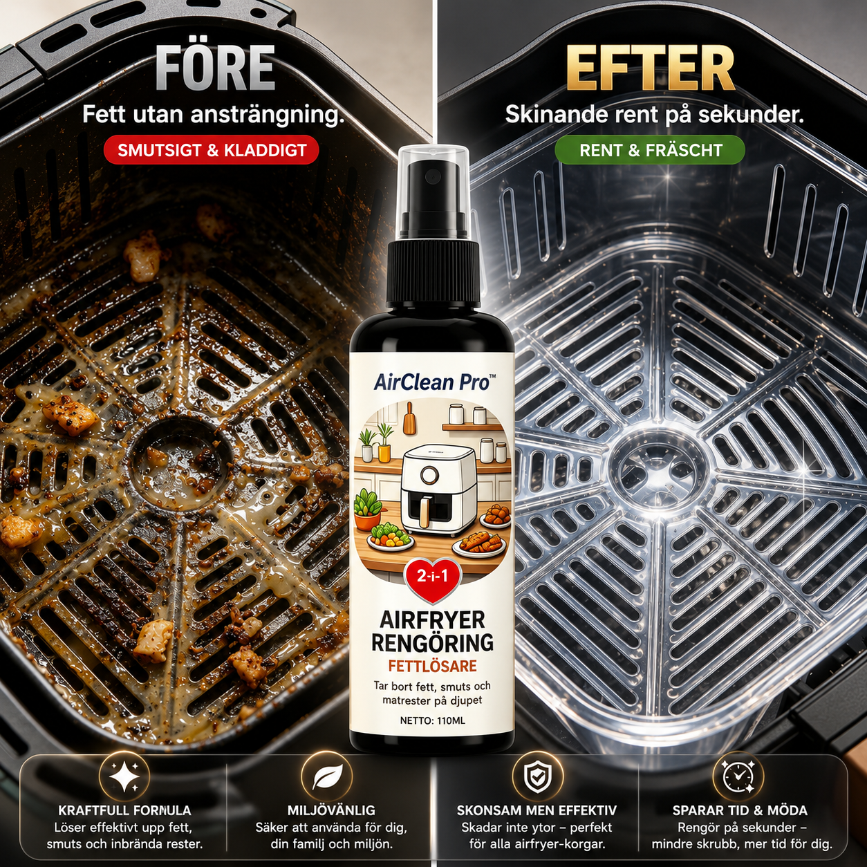 AirClean Pro™ Airfryer-rengöring – Tar bort fett och fastbrända matrester enkelt (3 stycken)