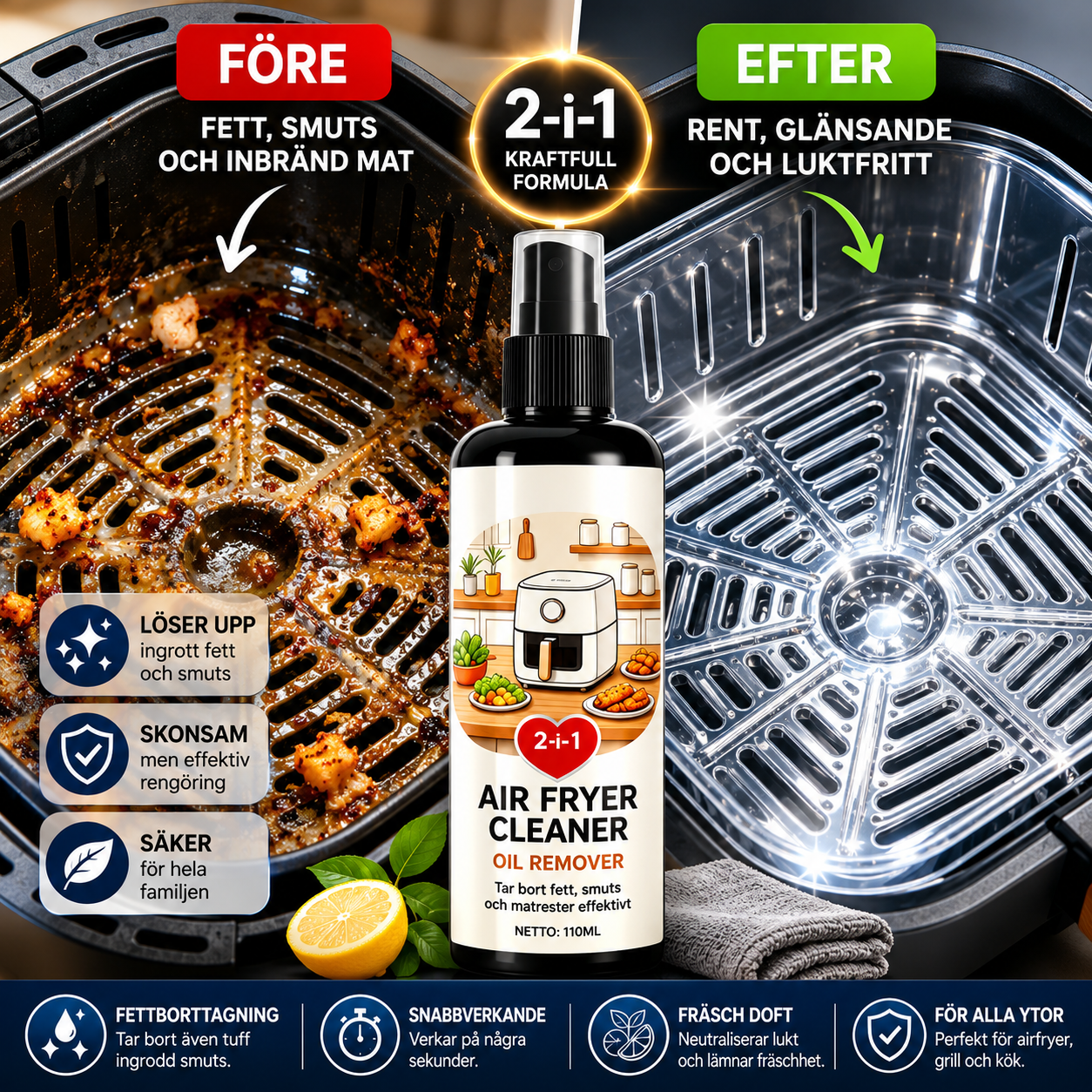 AirClean Pro™ Airfryer-rengöring – Tar bort fett och fastbrända matrester enkelt (3 stycken)