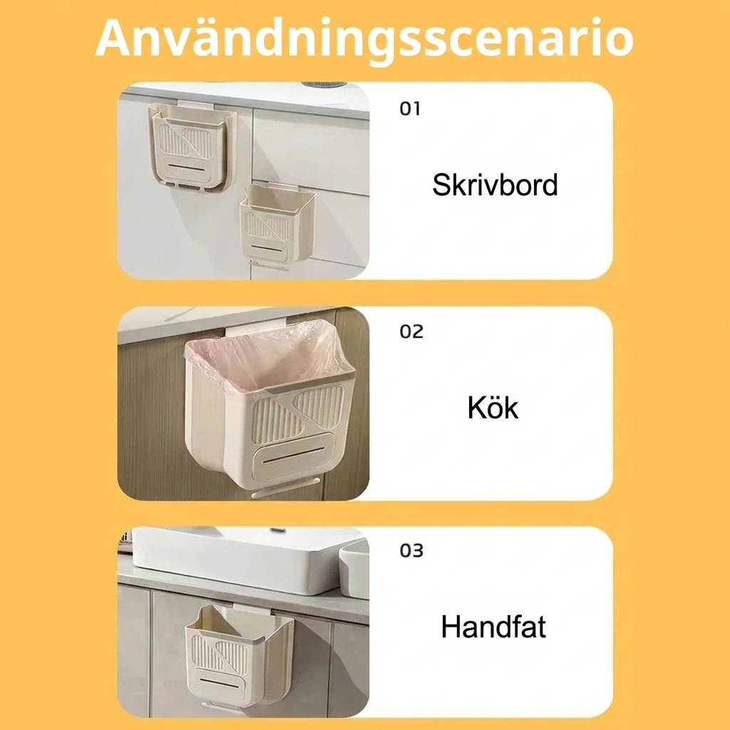 Hängande, hopfällbar kökssoptunna