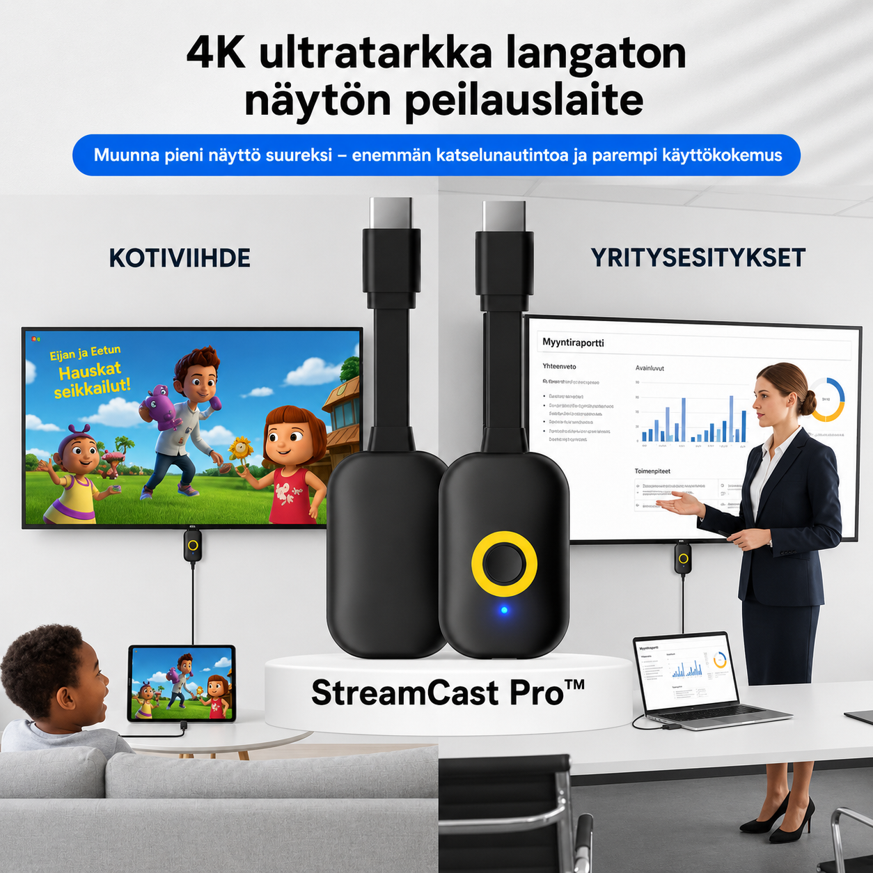 StreamCast Pro™ trådløs skjermdeling – Større bilde, direkte på TV-en din