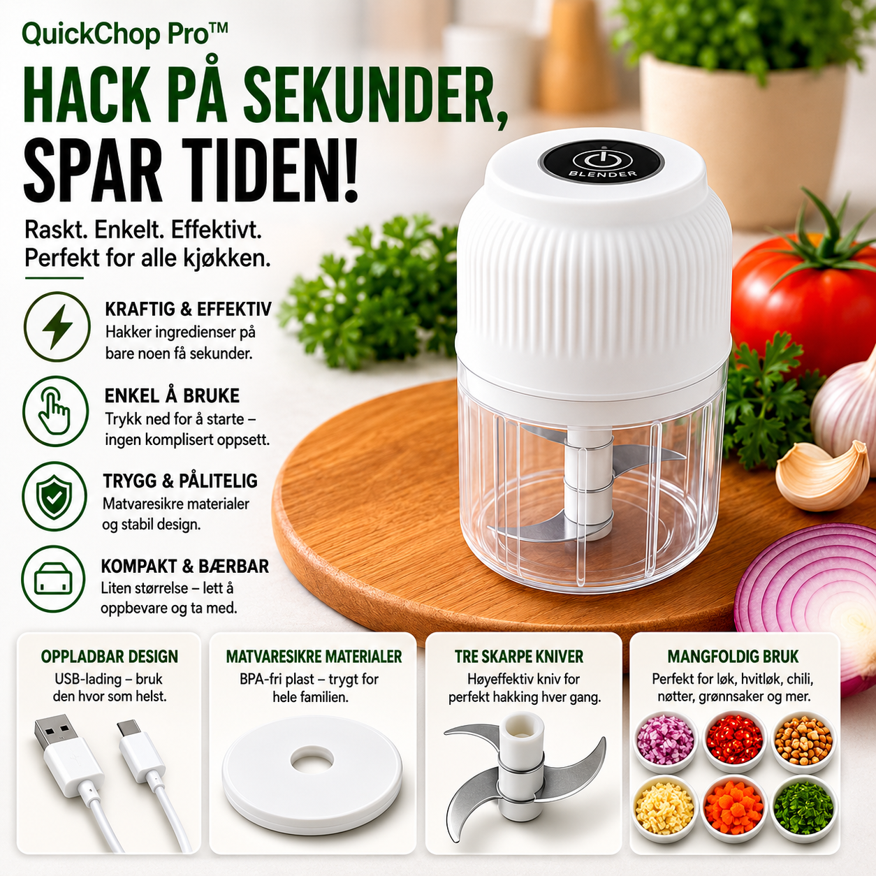 QuickChop™ Minihackare – Trådlös matberedning med ett knapptryck