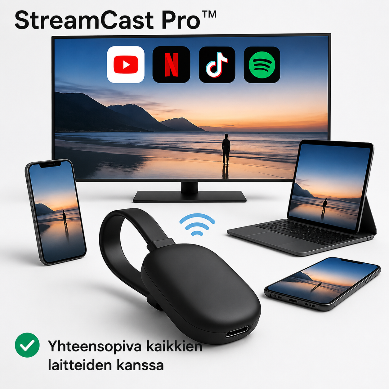 StreamCast Pro™ trådløs skjermdeling – Større bilde, direkte på TV-en din