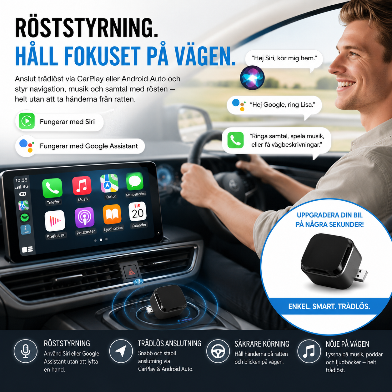DriveLink Pro™ CarPlay Adapter – Gör Apple CarPlay och Android Auto trådlöst