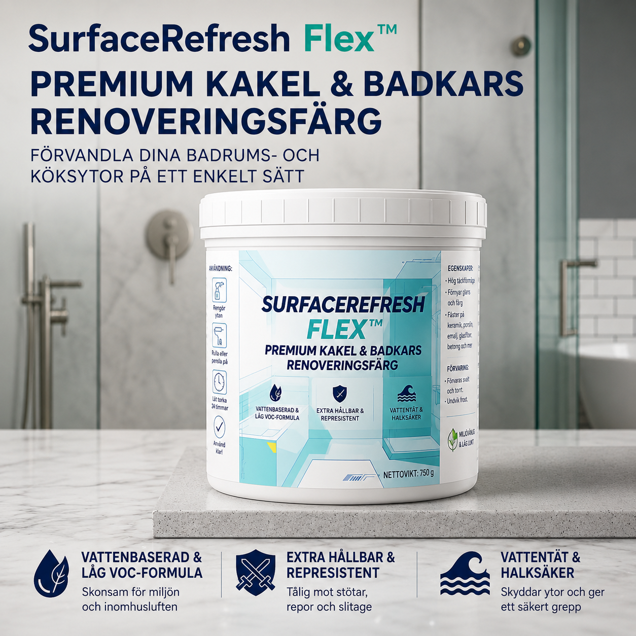 SurfaceRefresh Flex™ Renoveringsfärg – Skyddande yta för kakel och badkar