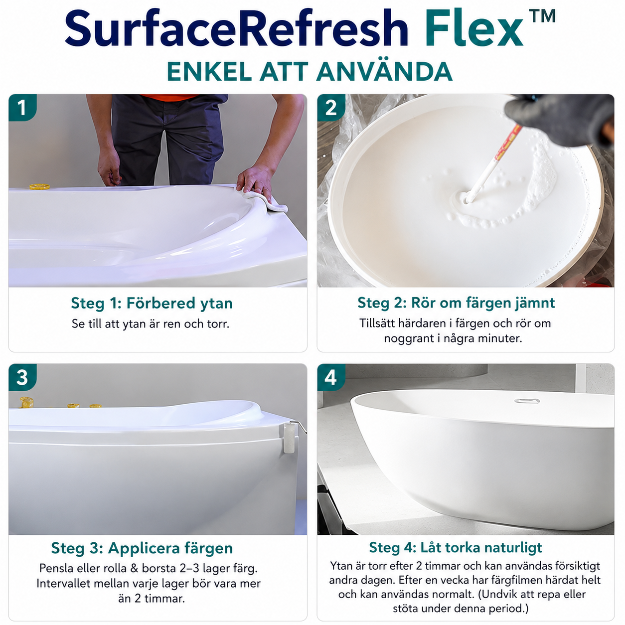 SurfaceRefresh Flex™ Renoveringsfärg – Skyddande yta för kakel och badkar