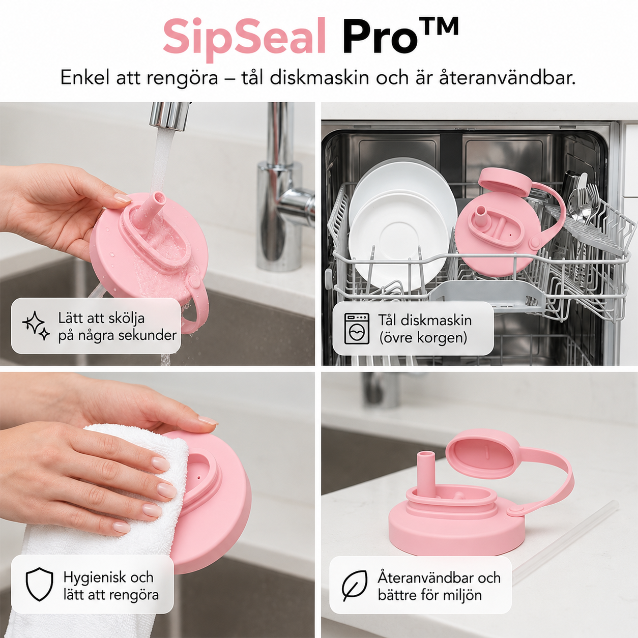 SipSeal Pro™ Burklock – Skydda drycken med silikonlock och sugrörsöppning