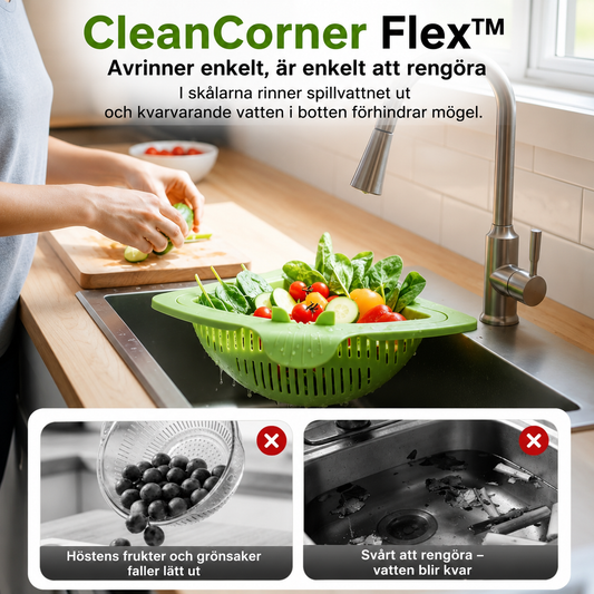 CleanCorner Flex™ Diskbänkssil – Magnetisk hörnförvaring för en prydligare vask