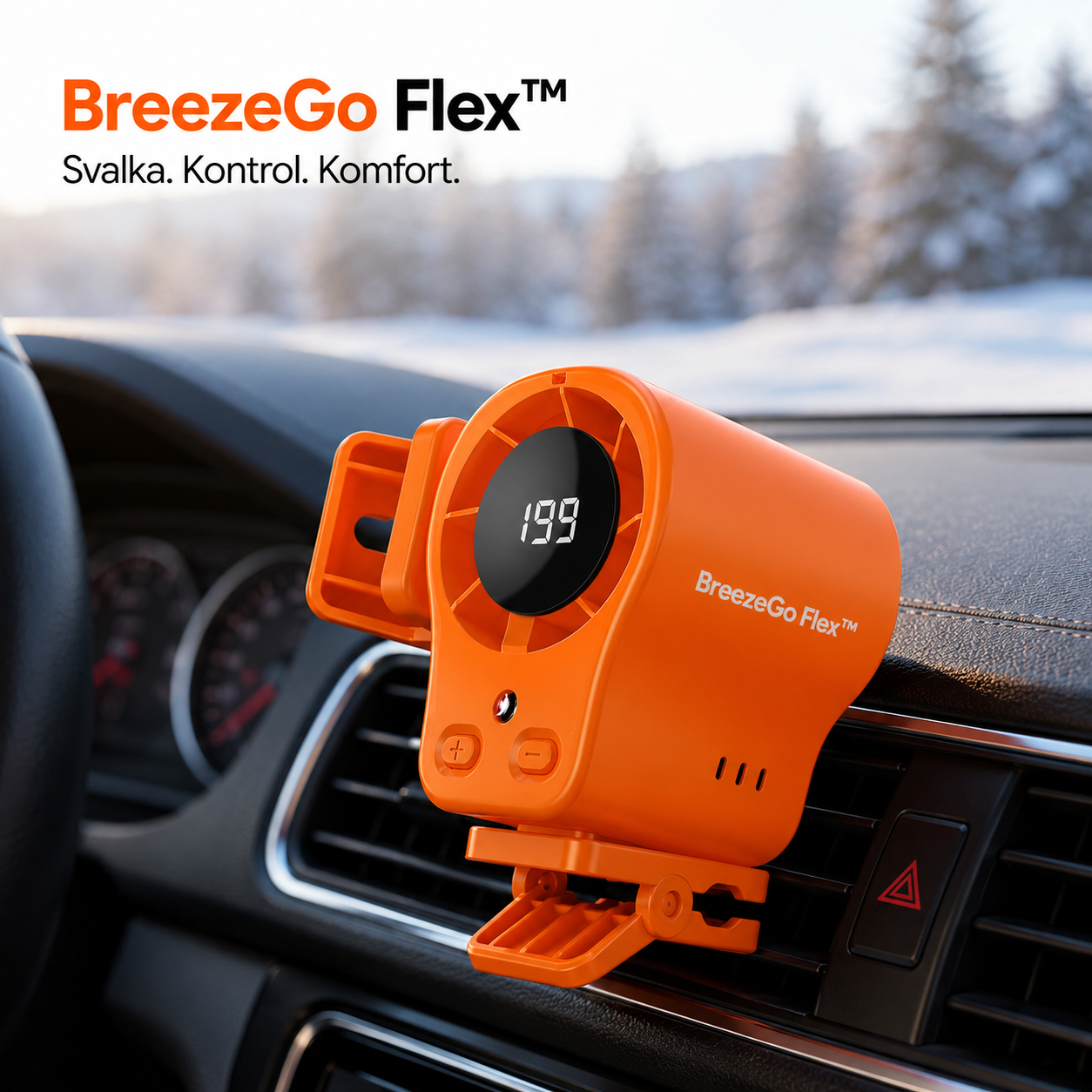 BreezeGo Flex™ LED-Fläkt – Kompakt kylning med intelligent hastighetsdisplay