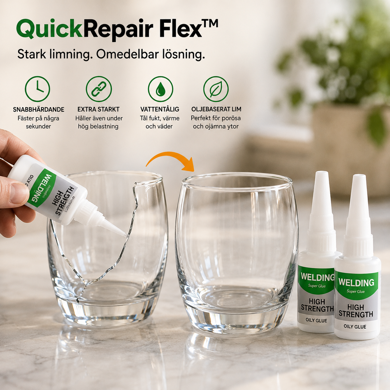 QuickRepair Flex™ Superlim – Snabbtorkande lim för hem, hobby och reparationer
