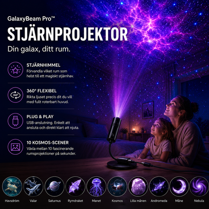GalaxyBeam Pro™ Stjärnprojektor – Förvandla rummet till en magisk galax