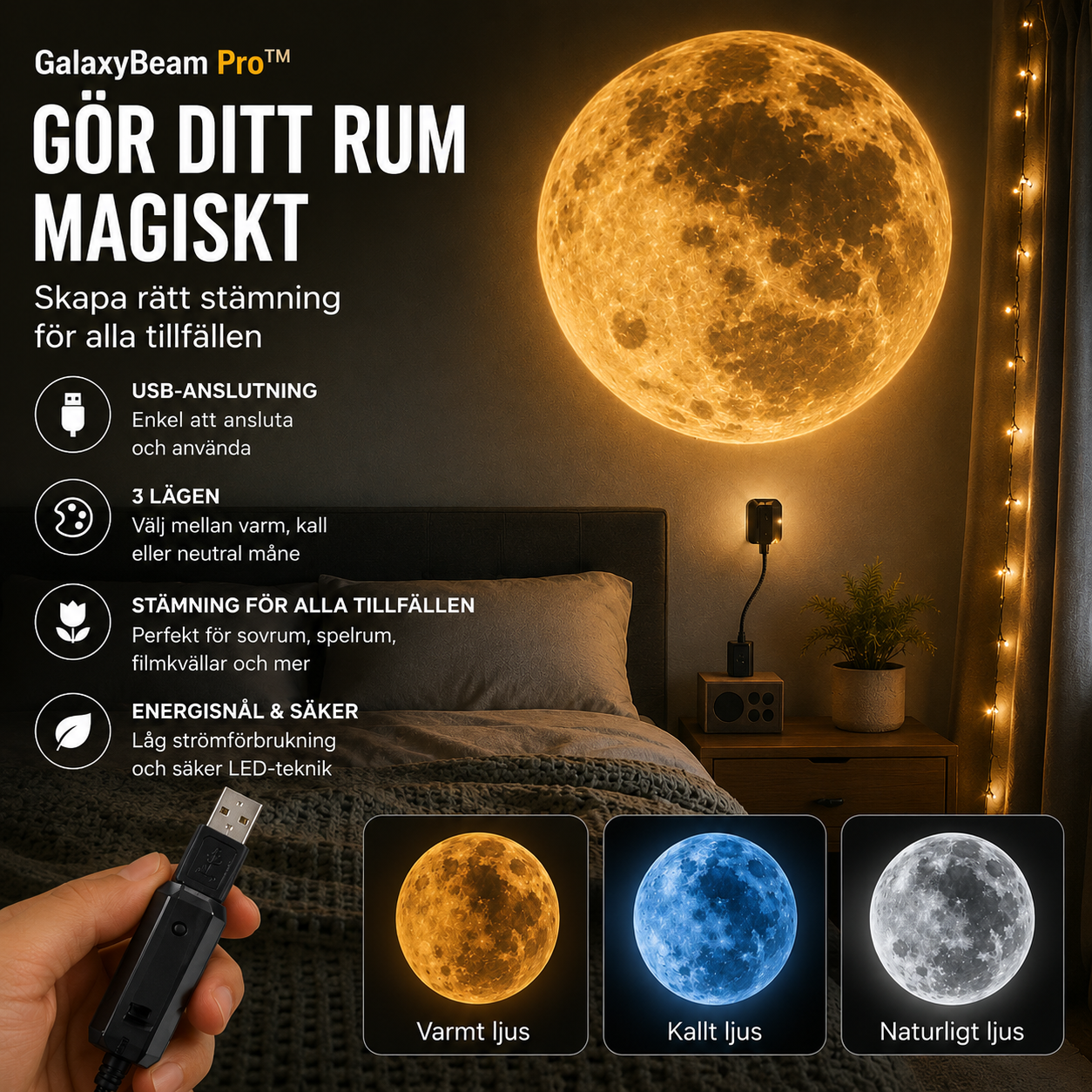 GalaxyBeam Pro™ Stjärnprojektor – Förvandla rummet till en magisk galax