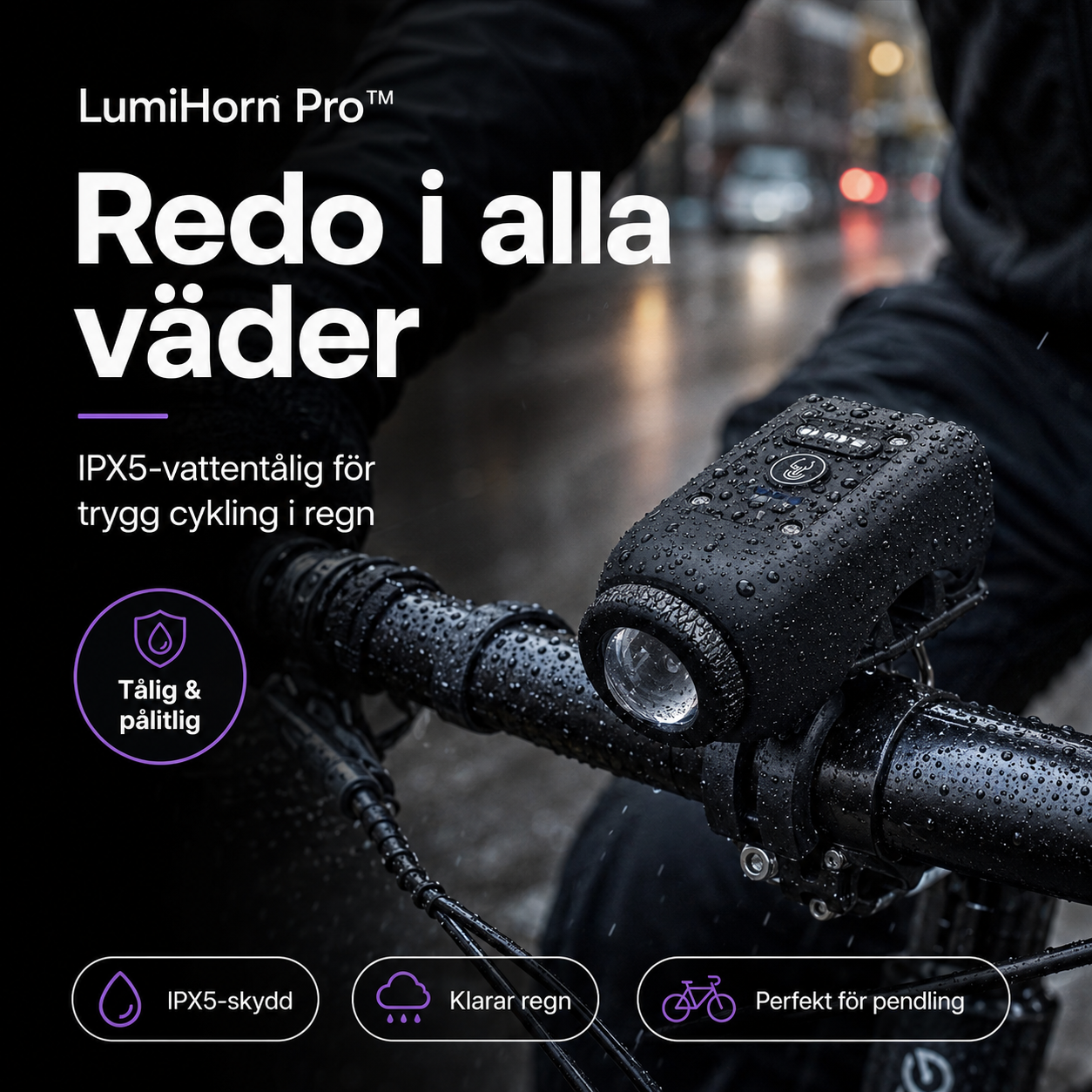 LumiHorn Pro™ Cykellampa med Signalhorn – Belysning och ljudsignal i en enhet