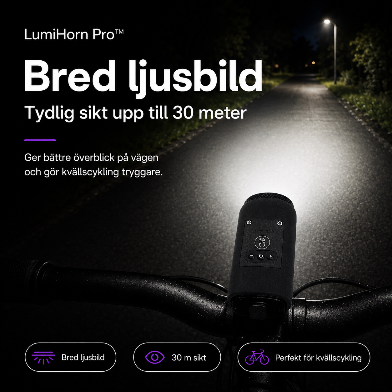 LumiHorn Pro™ Cykellampa med Signalhorn – Belysning och ljudsignal i en enhet