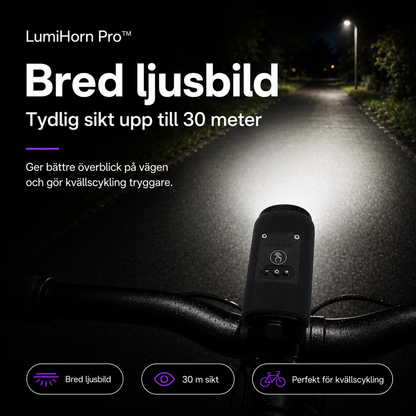 LumiHorn Pro™ Cykellampa med Signalhorn – Belysning och ljudsignal i en enhet